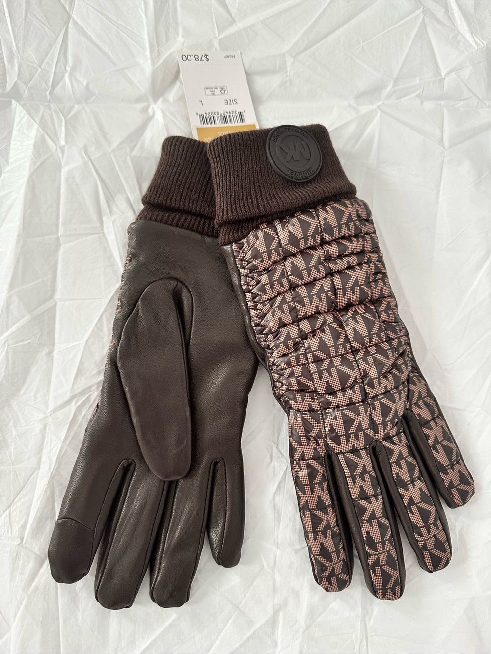 Michael Kors Dark Brown Logo-Print Quilted leather Gloves